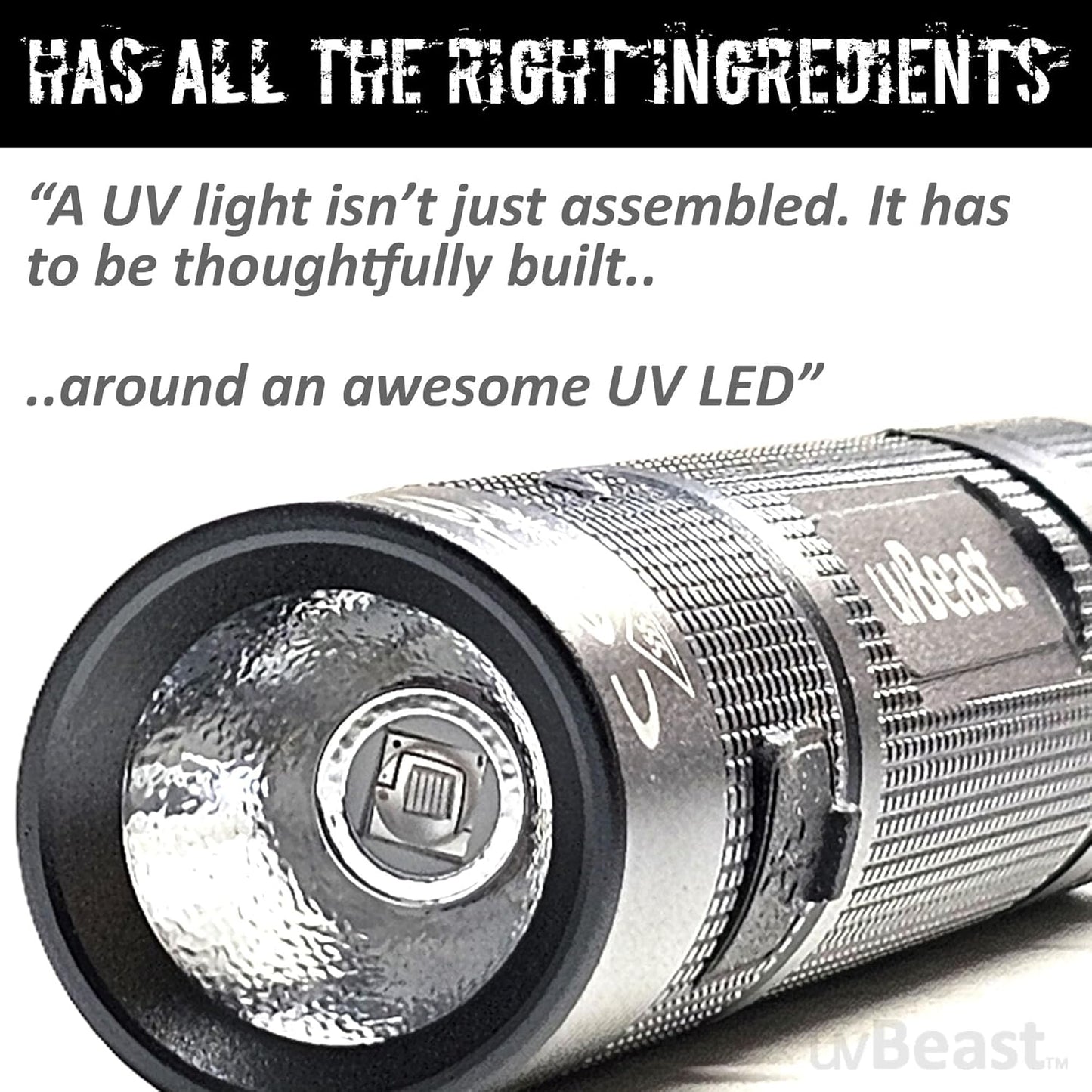 uvBeast New V3 MINI 385-395nm - Black Light UV Flashlight – Low Contamination Ultraviolet - Professional Grade High Power 5 Core UV LED – USA Stock