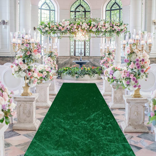 FUHSY Green Wedding Aisle Runner Velvet Aisle Runner for Wedding Ceremony 4ftx30ft Beach Carpet Runners for Party Cloth Aisle Runners for Weddings Outdoor Aisle Floor Runner Runway Rug for Church