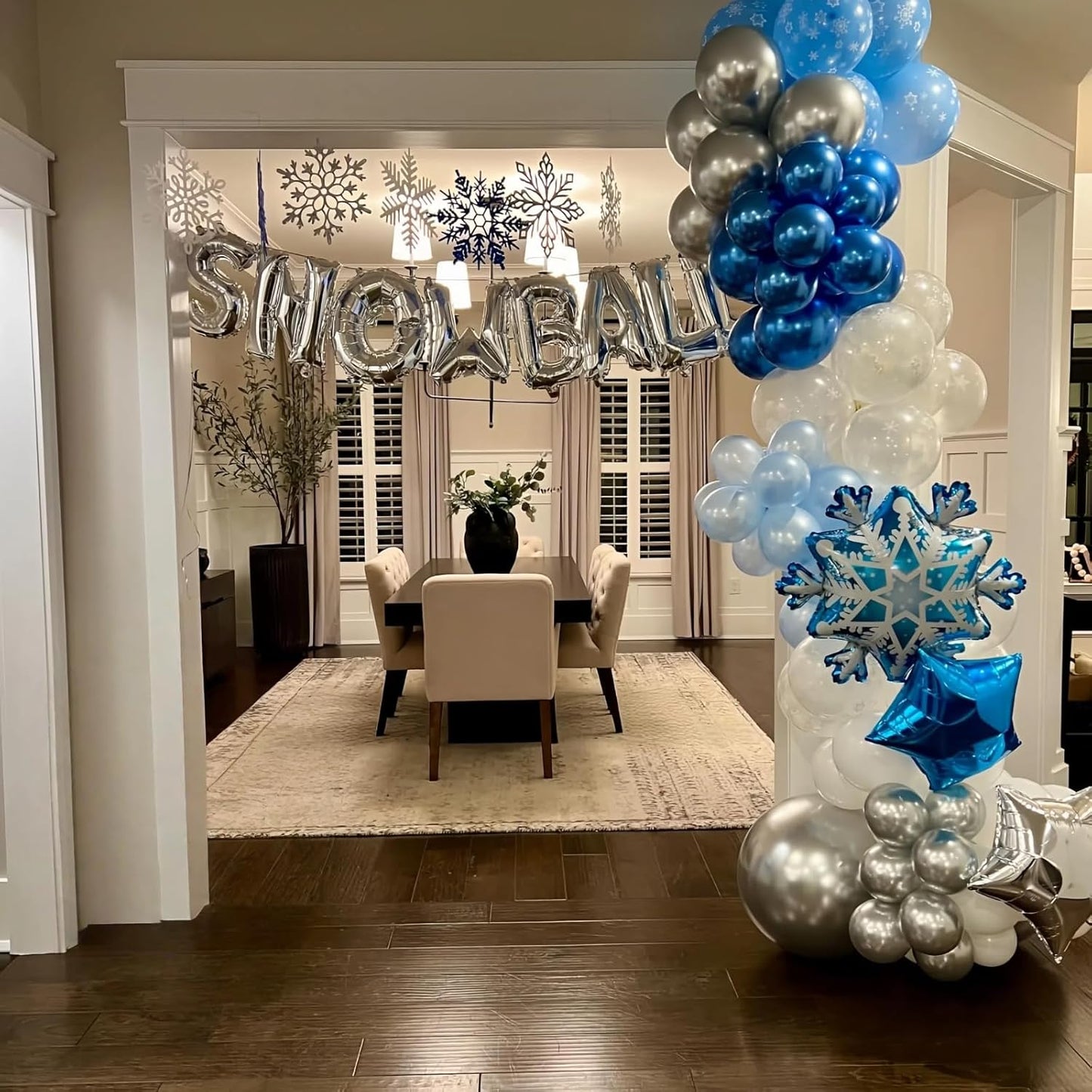 Winter Snowflake Balloons, 12 Pearl Light Baby Blue Silver Latex Balloons with Star Snowflake Foil Balloon for Winter Wonderland Christmas Baby Its Cold Outside Shower Birthday Party Decorations