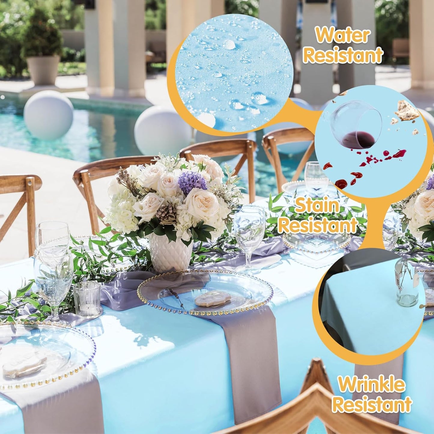 BRILLMAX 6 Pack Light Blue Tablecloths for 8 Foot Rectangle Tables 60 x 126 Inch - 8ft Rectangular Bulk Linen Polyester Fabric Washable Cloth Cover for Wedding Reception Banquet Birthday Party