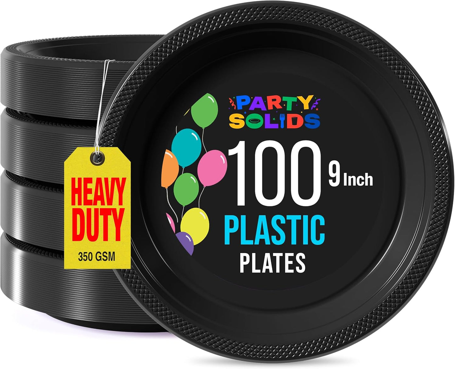 Exquisite Party Solids Black Plastic Plates For Party 9" Black Disposable Plates Heavy Duty 100 Pcs Plastic Dinnerware Sets Heavy Duty 350 GSM Disposable Dinnerware Set