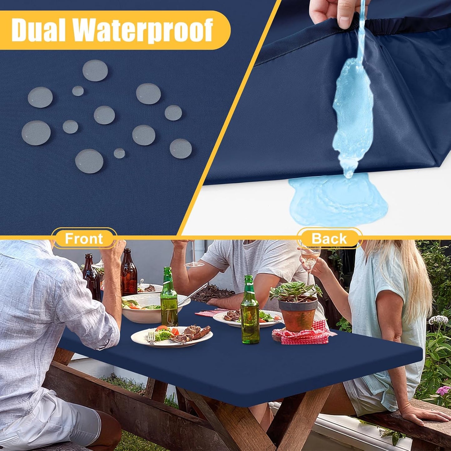 Rectangle Table Cloth, Waterproof Elastic Fitted Tablecloth for 4 Foot Folding Tables, Washable Polyester Tablecloths for Picnic, Camping, Outdoor (Navy Blue, 24"x48")