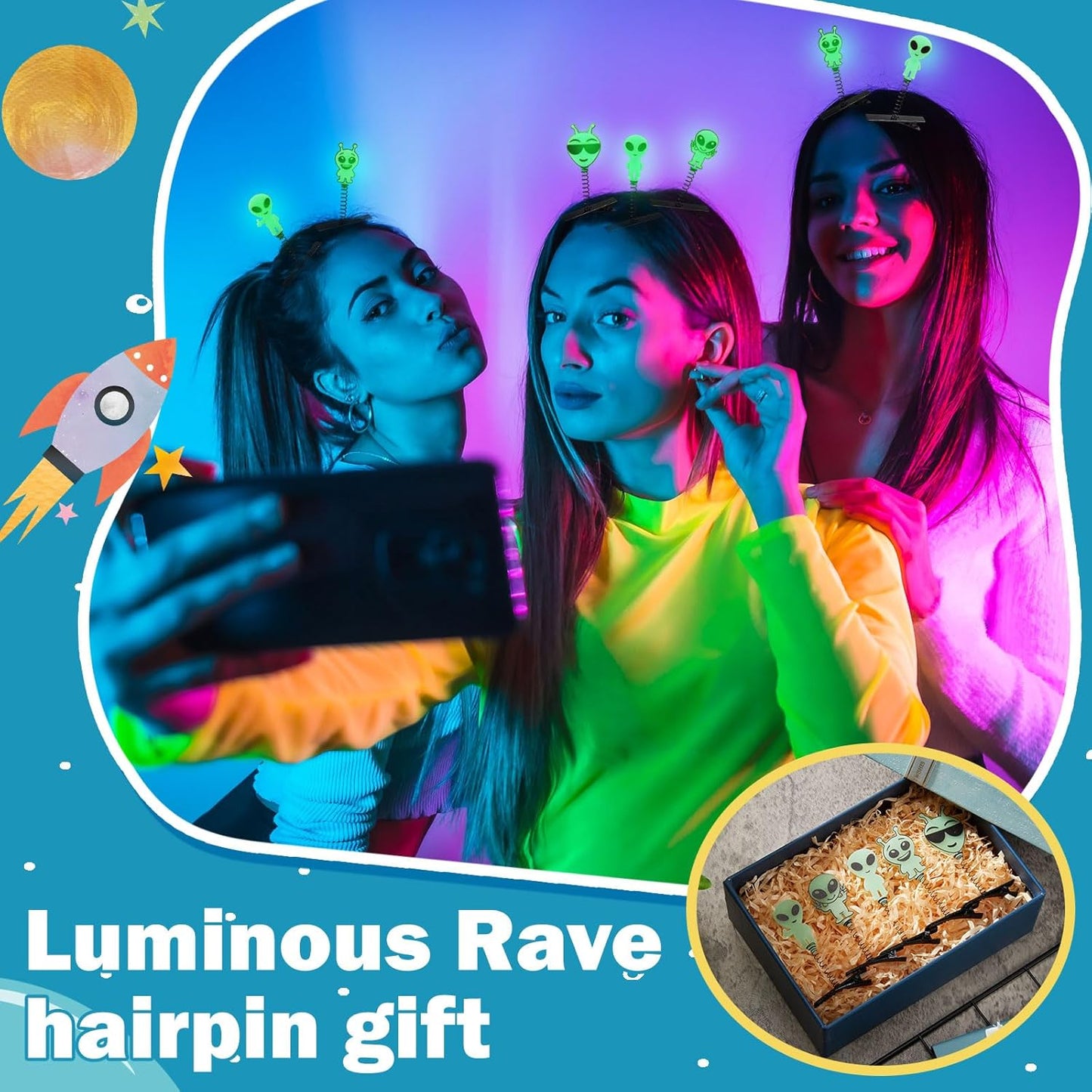 30 Pcs Mini Glow Hair Clips Girls Rave Hair Clips for Women Christmas Music Festival Holiday Party Supplies (Alien)