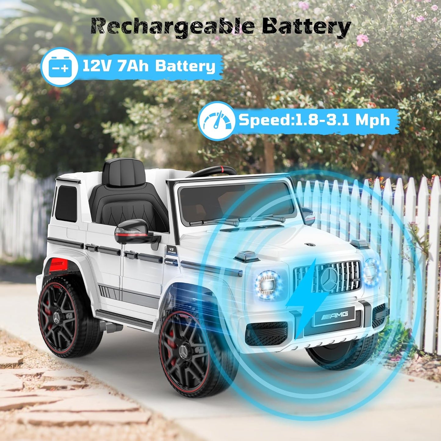 ANPABO Licensed Mercedes-Benz G63 Car for Kids, 12V Ride on Car w/Parent Remote Control, LED Headlights, Music Player & Horn, Soft Start, Low Battery Prompt, Kids Electric Vehicle, White