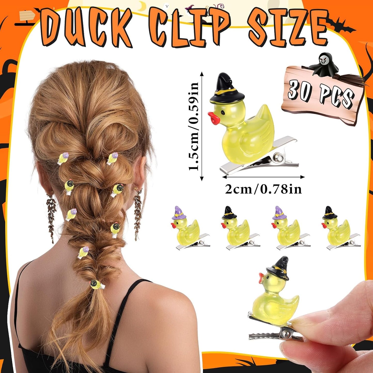 30 Pcs Mini Glow Hair Clips Girls Rave Hair Clips for Women Christmas Music Festival Holiday Party Supplies (Witch Hat Duck)