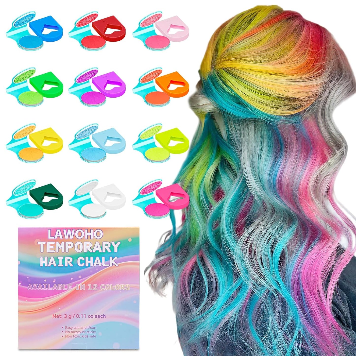 Temporary Hair Chalk for Girls 12 Color,Washable Hair Dye For Girl Kids Adults Glow in UV Light Neon Hair Color Makeup for Halloween Cosplay,Birthday Christmas Gift for Girls Age 5-12 Years Old