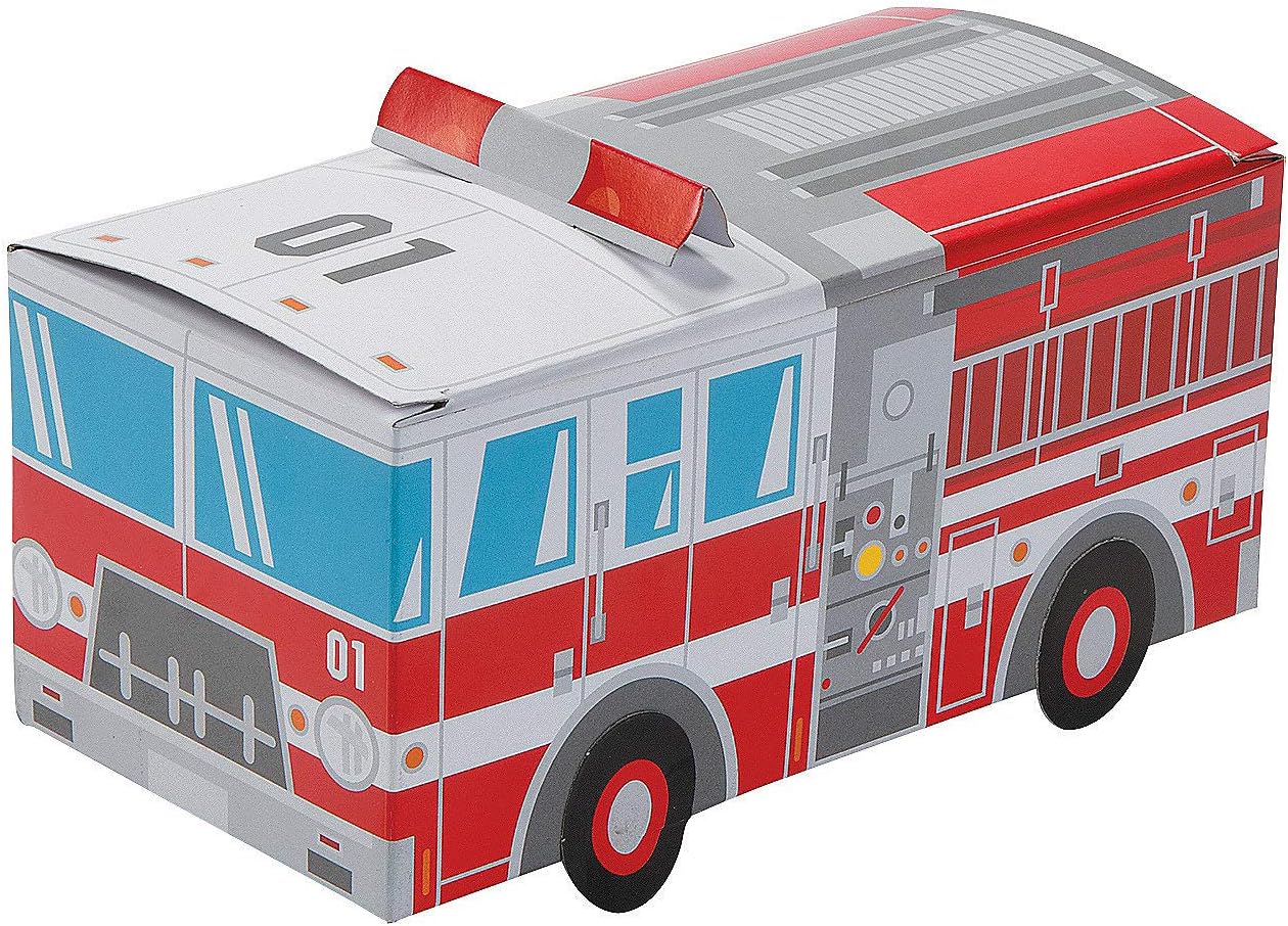 Fun Express Firetruck Shaped Treat Box (set of 12) Birthday Favor and Party Supplies