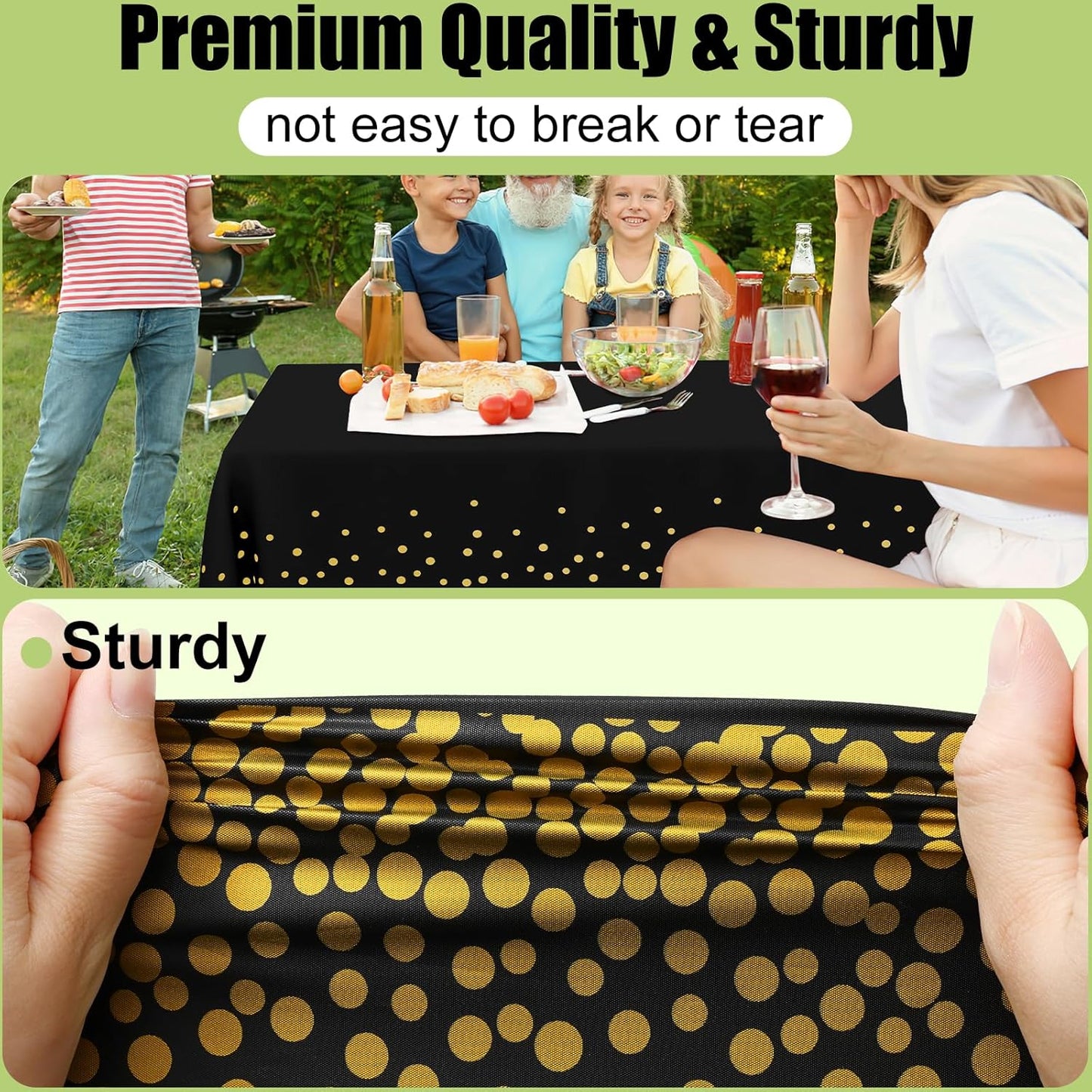 Smiry 54 Inch x 300 Feet Disposable Table Cover Roll, Black & Gold Plastic Table Cloth in Cut-to-Size Box with Slide Cutter, Waterproof Rectangle Tablecloths for Weddings, Banquets, Outdoor