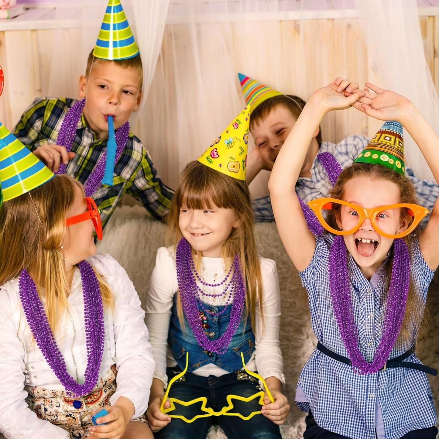 24PCS Mardi Gras Beads, Purple Bead Necklace Party Favors, 33" Halloween Necklaces Set, Festival Parade Events Throw Accessories for Halloween Mardi Gras Wedding Birthday Celebrations Decor