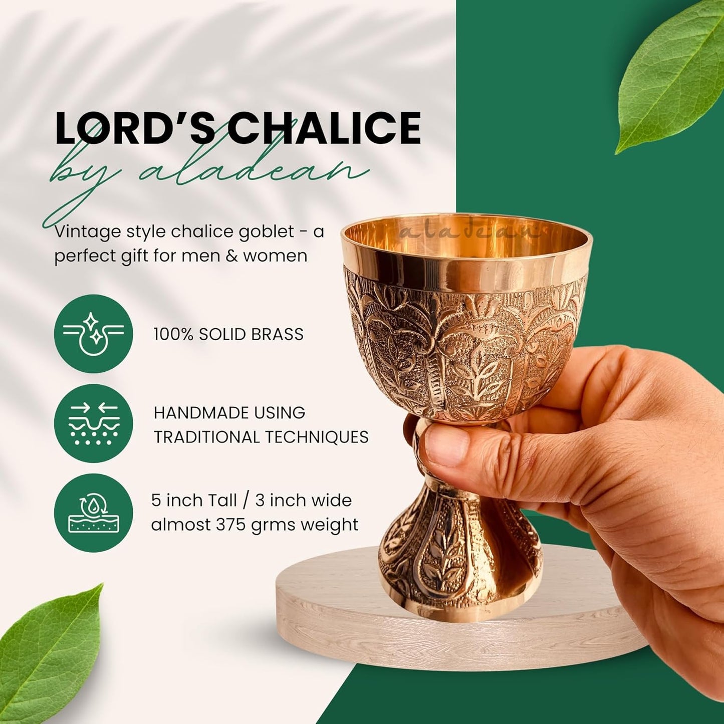 Medieval Goblet Lord's Vintage Chalice | 1x Solid Brass Royal Wine Cups - Renaissance Vintage Goblet Gifts Birthday Christmas Wedding Anniversary Ceremonial Wine Drinkware 1pc Pack (Lord's Chalice)
