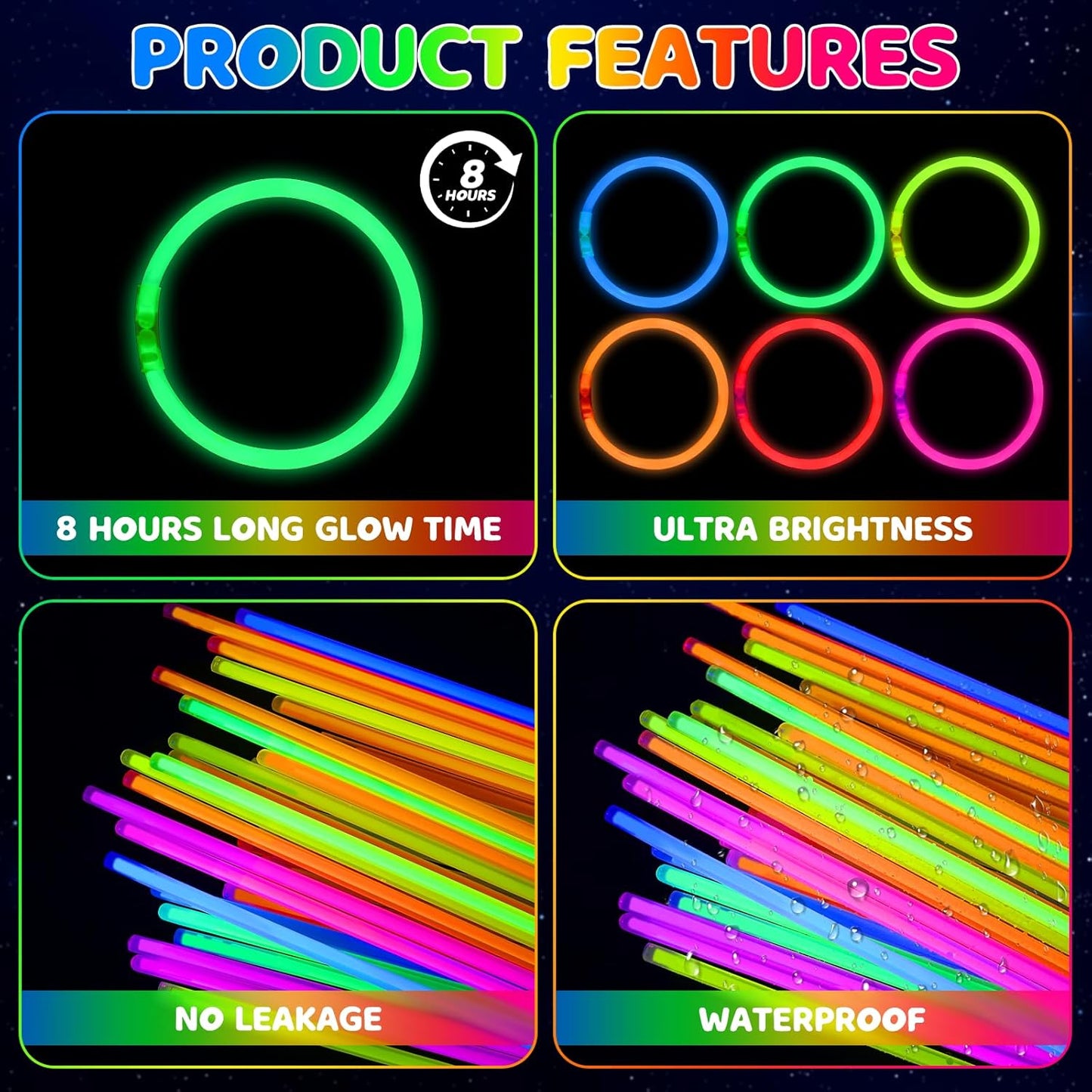 Mega-L 800 PCS Bright Glow Sticks Bulk - Halloween Glow in the Dark Party Supplies, 8" Glowsticks Easter Party Favors with Bracelets and Necklaces Light Sticks Bulk Party Favors for Kids or Adult