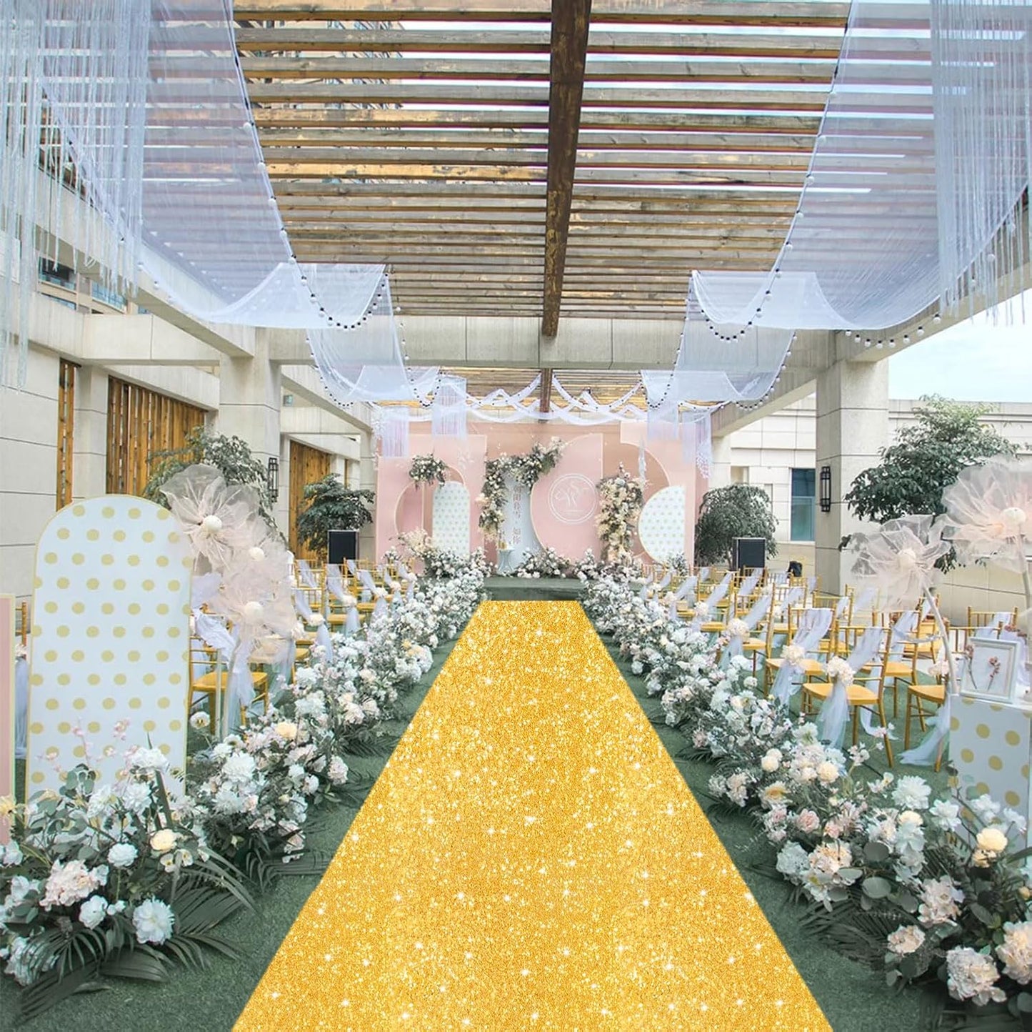 FUHSY Gold Carpet Runner Sequin Aisle Runner Runway Rug for Party 2FT x 15FT Long Sparkly Wedding Runners for Prom Birthday Hallway Aisle Decorations