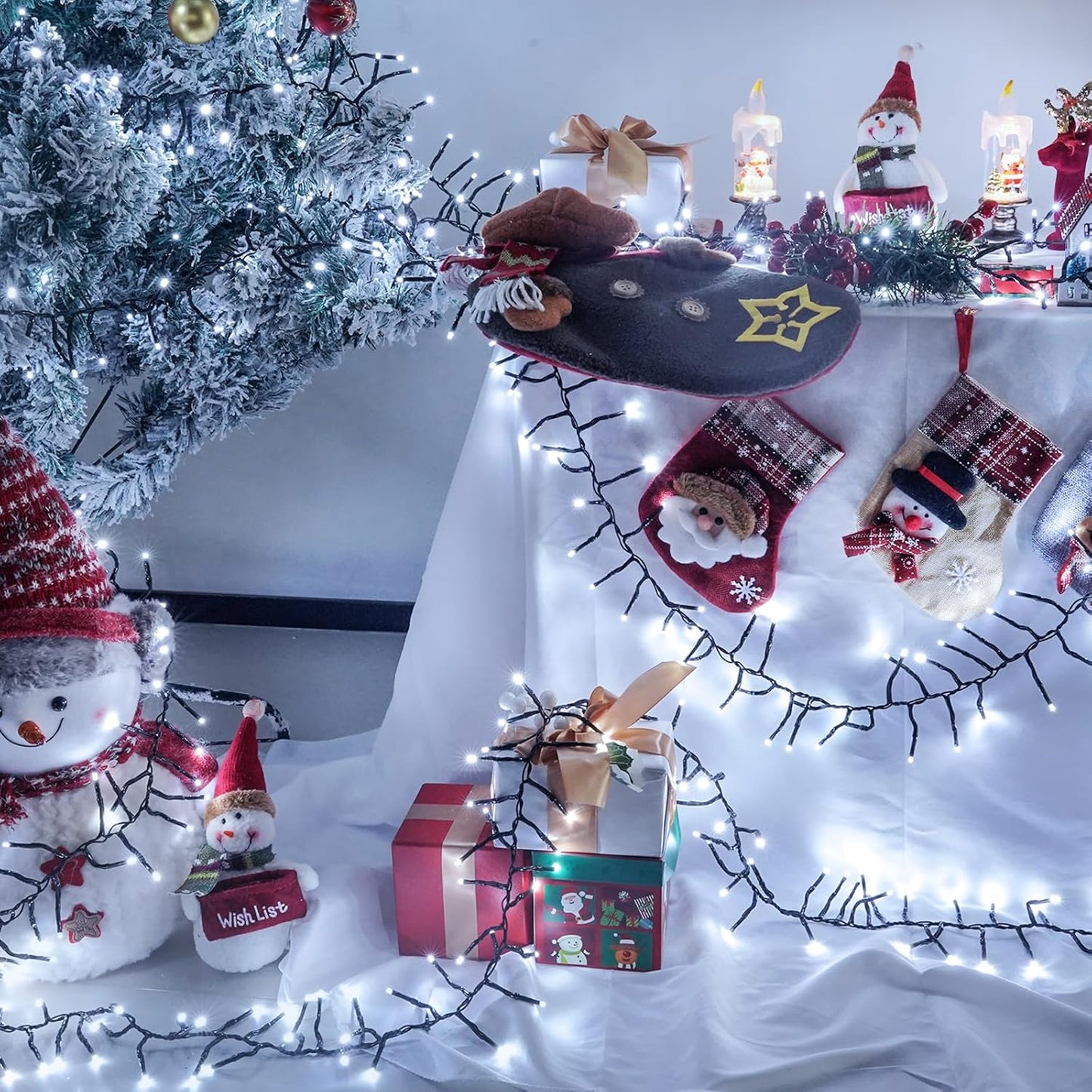 50FT 1000 LED Cluster Christmas Lights, Christmas Tree Lights Outdoor Indoor with 8 Modes & Timer & Remote, Firecrackers String Lights Waterproof for Garland Party Xmas Decorations, Cool White