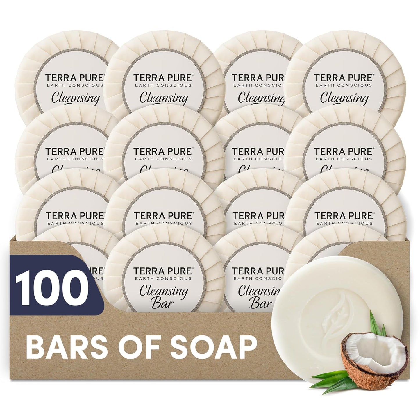 Terra Pure White Tea & Coconut Soap | Travel Size Toiletries Bulk Set for Hotel Essentials | 0.6 oz Bar Soap | 100 Pieces