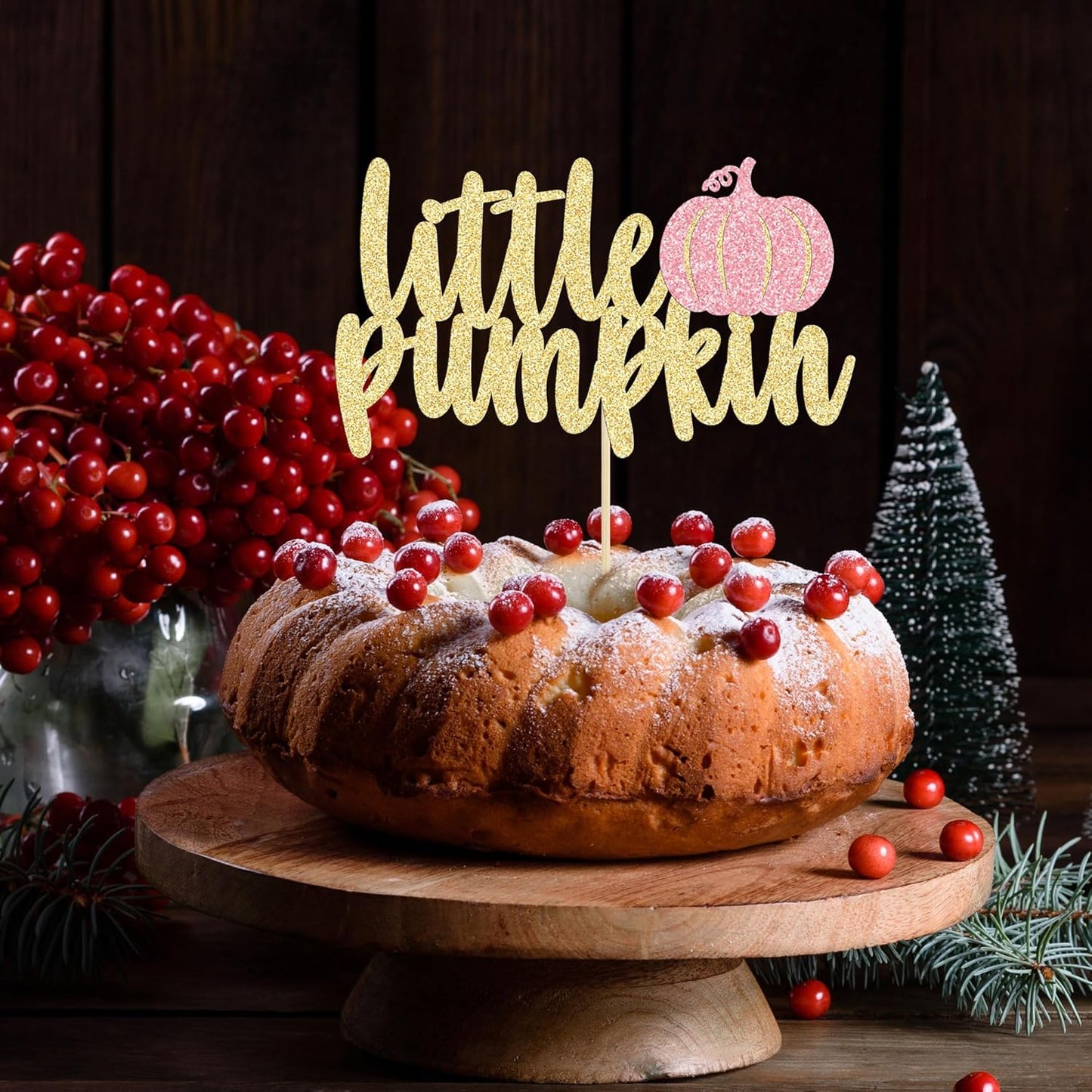 Gyufise Little Pumpkin Cake Topper - Pink Glitter Fall Girl Baby Shower Cake Decoration for Birthday, Halloween, Thanksgiving Party Supplies (1Pcs)