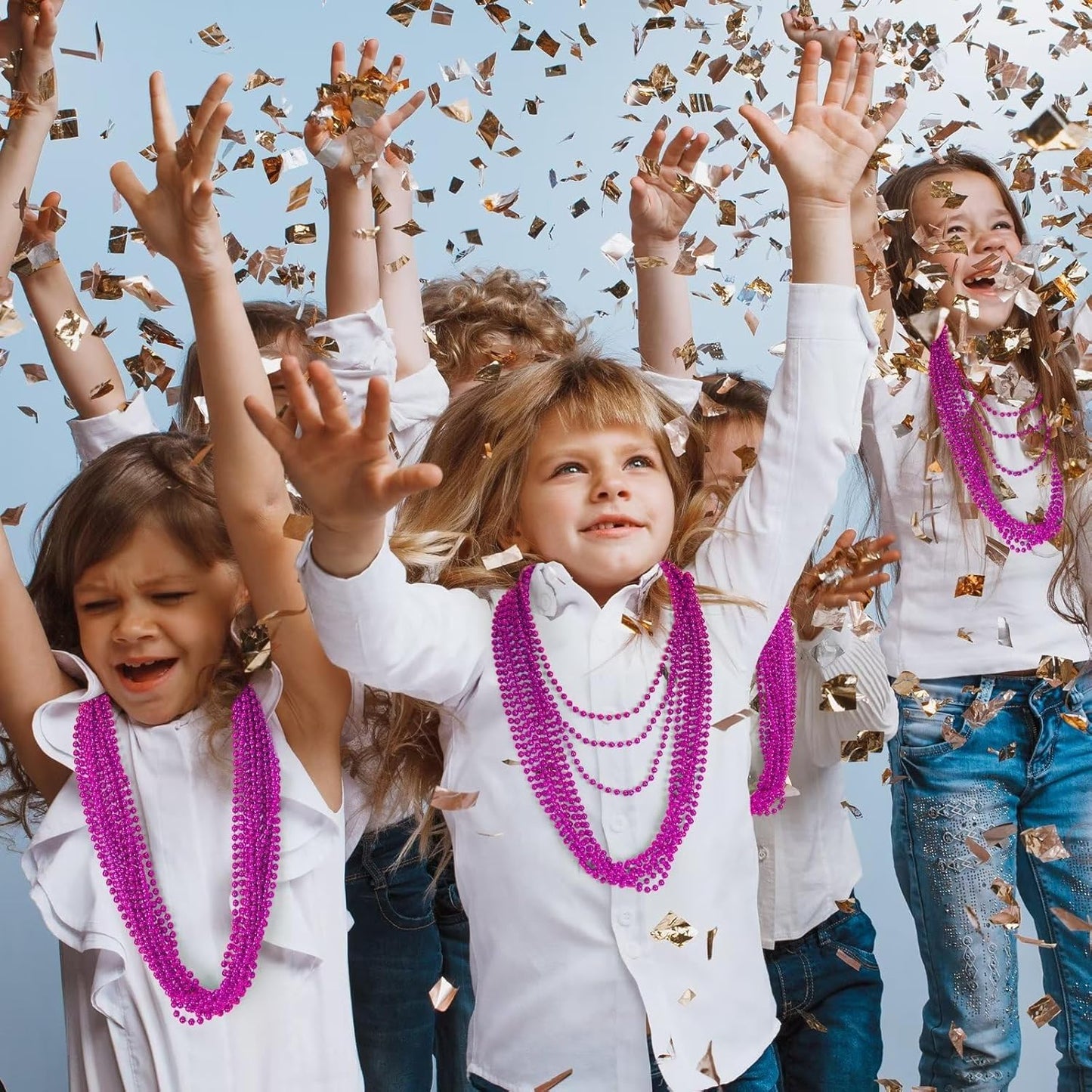 24PCS Bead Necklace, 33" Rose Red Bead Necklaces Bulk, Mardi Gras Beads Necklace Costume Bulk, Festival Parade Throw Accessories for Wedding Birthday Gender Reveal Party Events Supplies Decorations