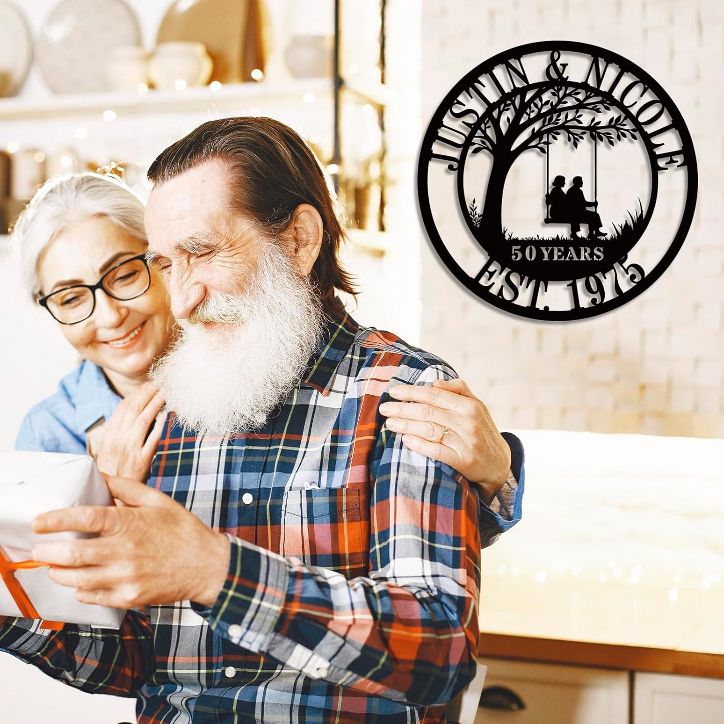 Personalized 50th/60th/25th/30th/40th/10th Anniversary Wedding Gifts for Couple Parent Husband Wife, Wedding Gifts for Couples, Custom Metal Name Signs, House Warming Gifts New Home