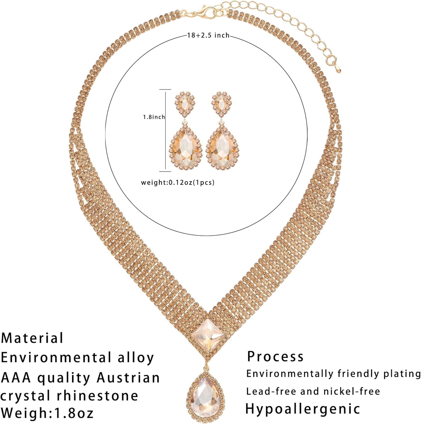 3/4 Pieces Women Jewelry Set Rhinestone Tiara Crown Necklace Bangle Bracelet Artificial Crystal Teardrop Dangle Earrings and Artificial Rhinestone Handbag for Wedding Party