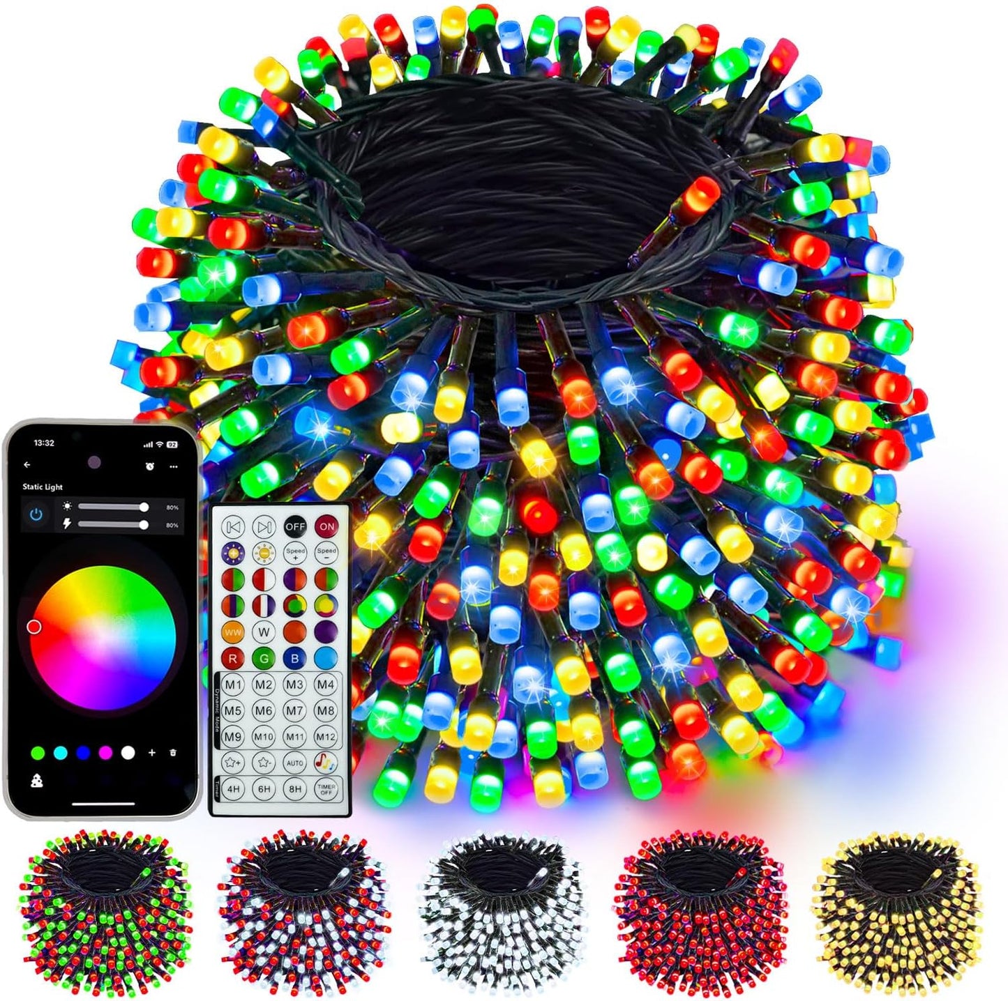 400LED Smart Color Changing Christmas Lights App Controlled, 142FT Waterproof RGB Twinkle String Light Music Sync Multiple Modes, Christmas Lights with Remote & Timer Indoor Outdoor Xmas Decorations