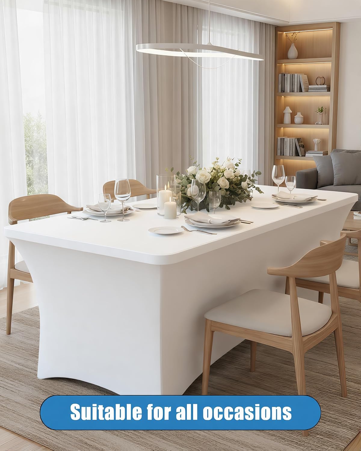 6FT White Table Cloth - 2 Pack Fitted Stretch Rectangle Spandex Tablecloth, Washable Table Cover for Party, Picnic, Wedding, Banquet, Birthday and Festival(30" x 72")