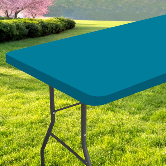 Rectangle Table Cloth, Waterproof Elastic Fitted Tablecloth for 6 Foot Folding Tables, Washable Polyester Tablecloths for Picnic, Camping, Outdoor (Teal, 30"x72")