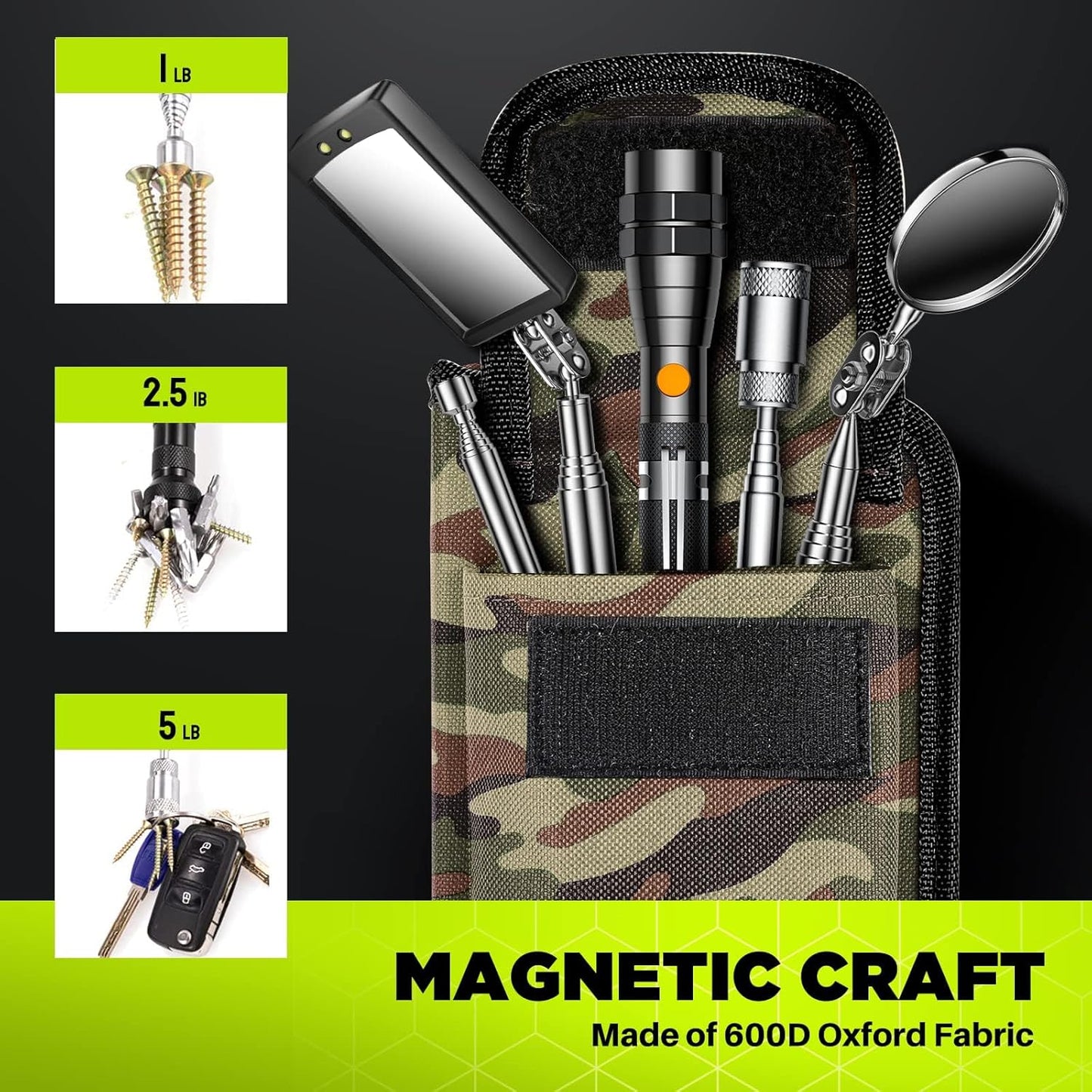 Telescoping Magnetic Pickup Tool Set, Inspection Mirror Telescoping, LED Flashlight, Cool Gadgets for Men, Gifts for Dad, Husband, Kids, Boyfriend, Magnet Stick