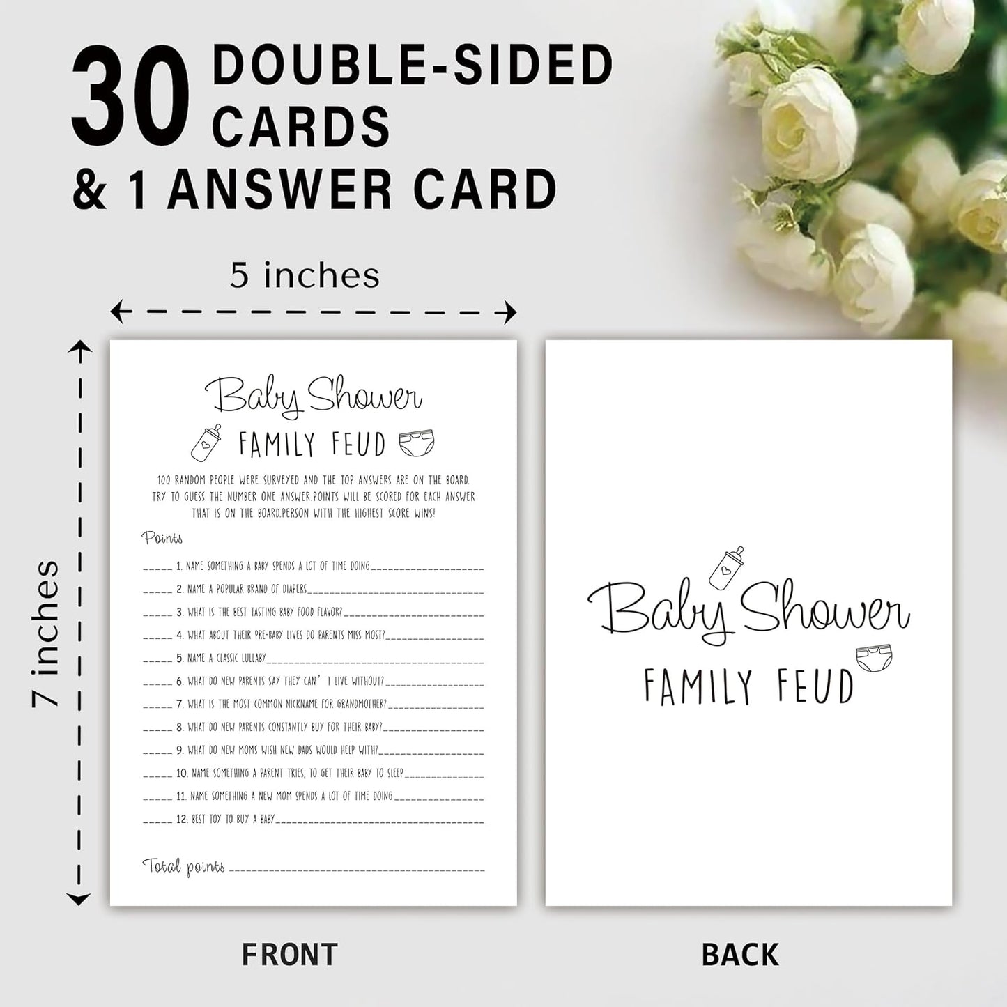 Family Feud Baby Shower Game - Pack of 30 Cards, Answer Key, Gender Neutral Decorations, Game Supplies