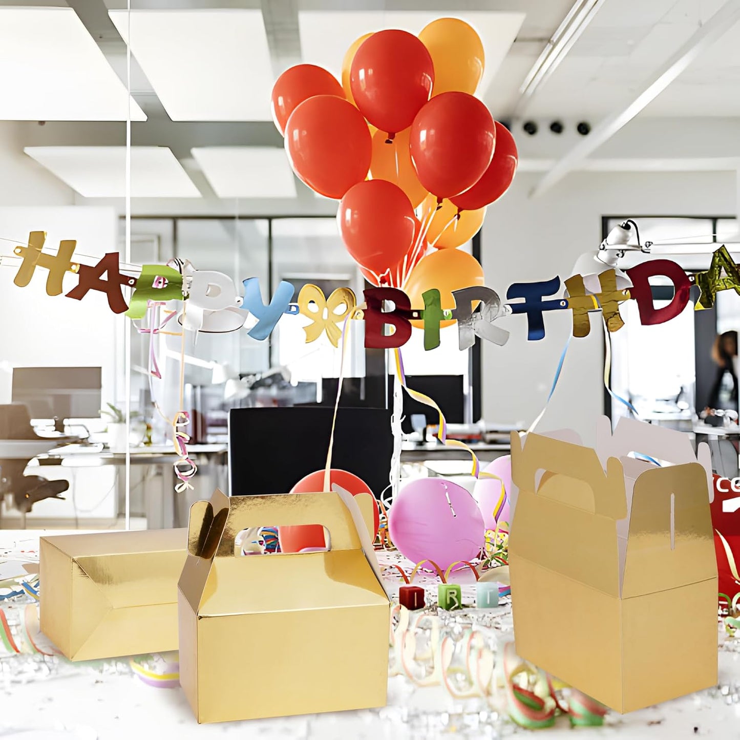 XAGLVV 24 Pack Gold Gable Boxes with Handles 6.2x3.5x3.5 Inch Paper Party Favor Gift Box for Wedding Birthday Baby Shower Graduation