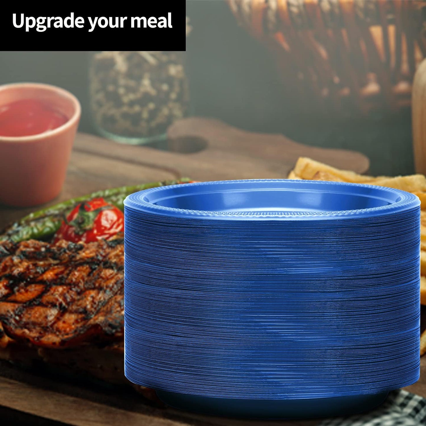 Hanna K. Signature Collection Blue Plastic Plates 9 Inch - 600 count Solid Round Party For Weddings, BBQs, Birthday Disposable Dessert (82290 (case))