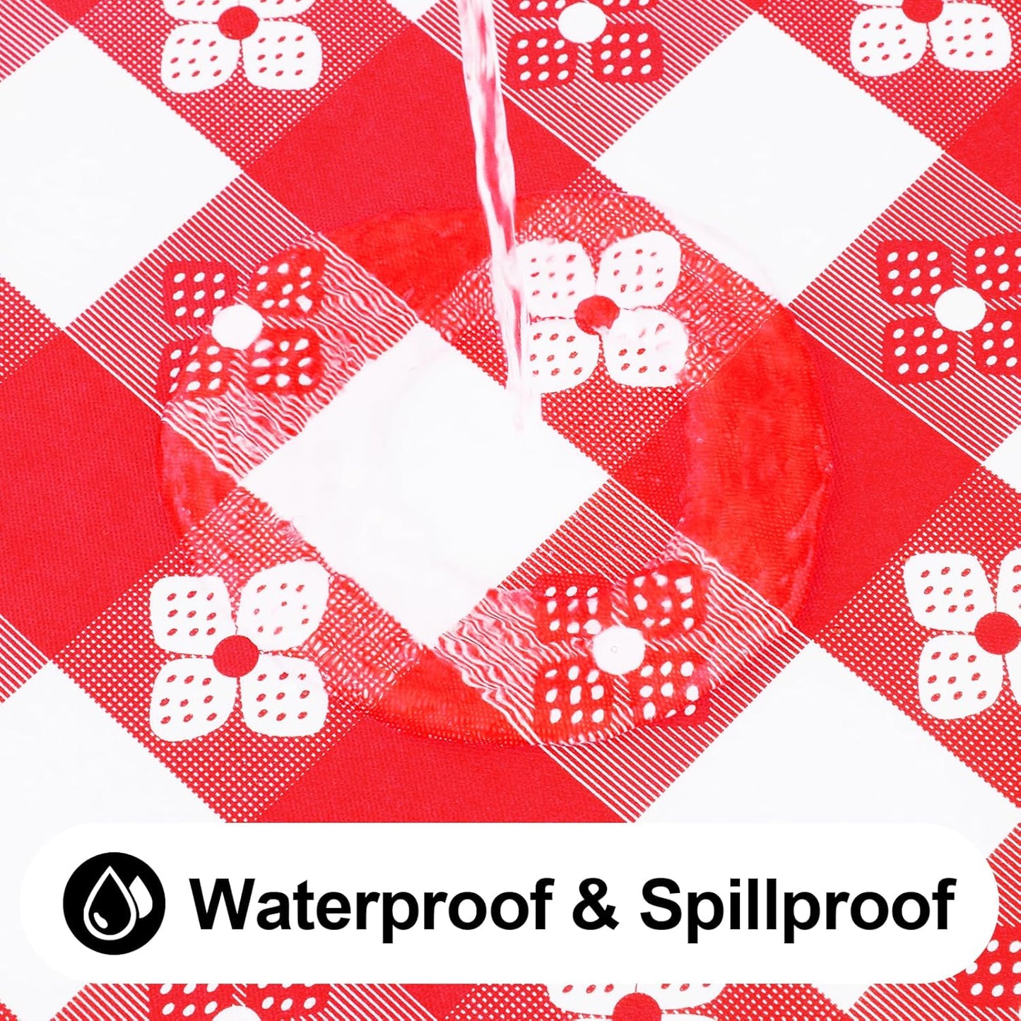 Rectangle Vinyl Table Cloth, Waterproof Elastic Fitted Tablecloth with Flannel Backing, Plastic Table Cover for Picnic, Camping, Outdoor (Red & White, 30"x60")