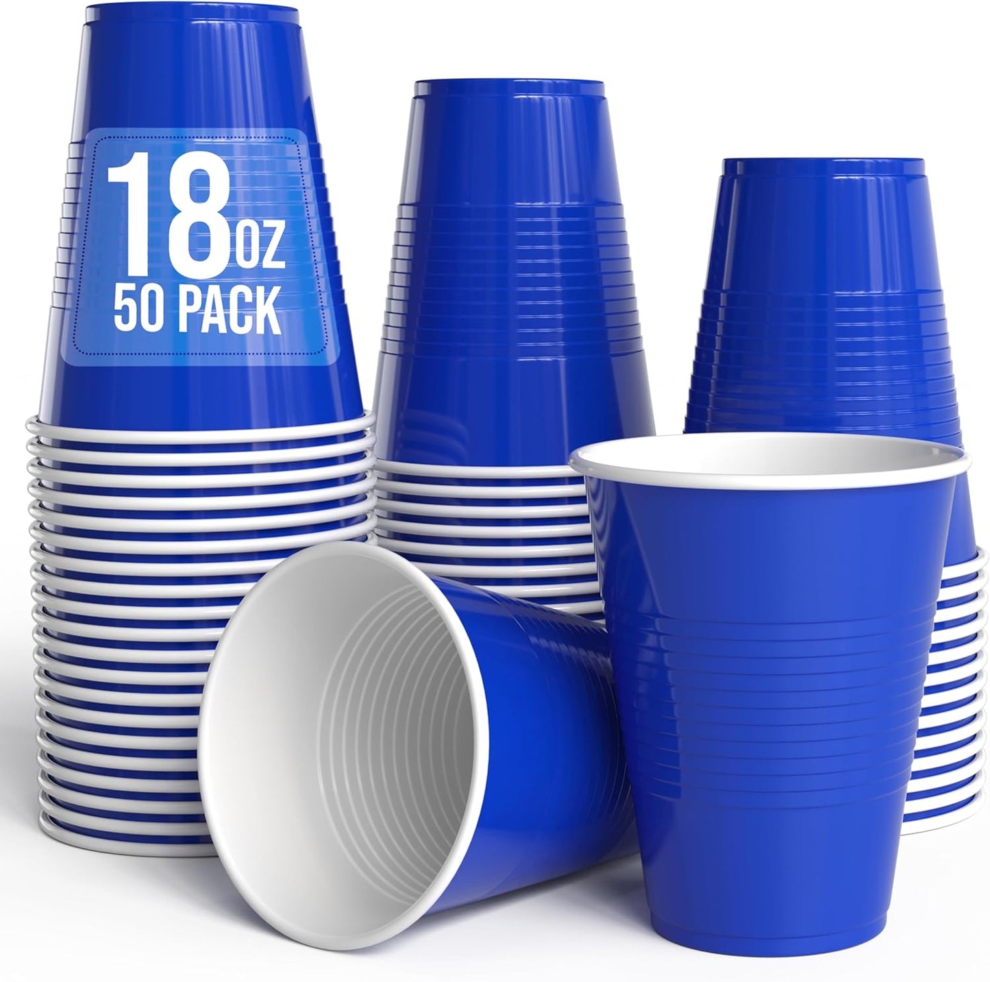 18 Oz Dark Blue Plastic Cups For Party Supplies 50 Pack | Dark Blue Disposable Cups Plastic | Disposable Drinkware For Parties, Events & Everyday
