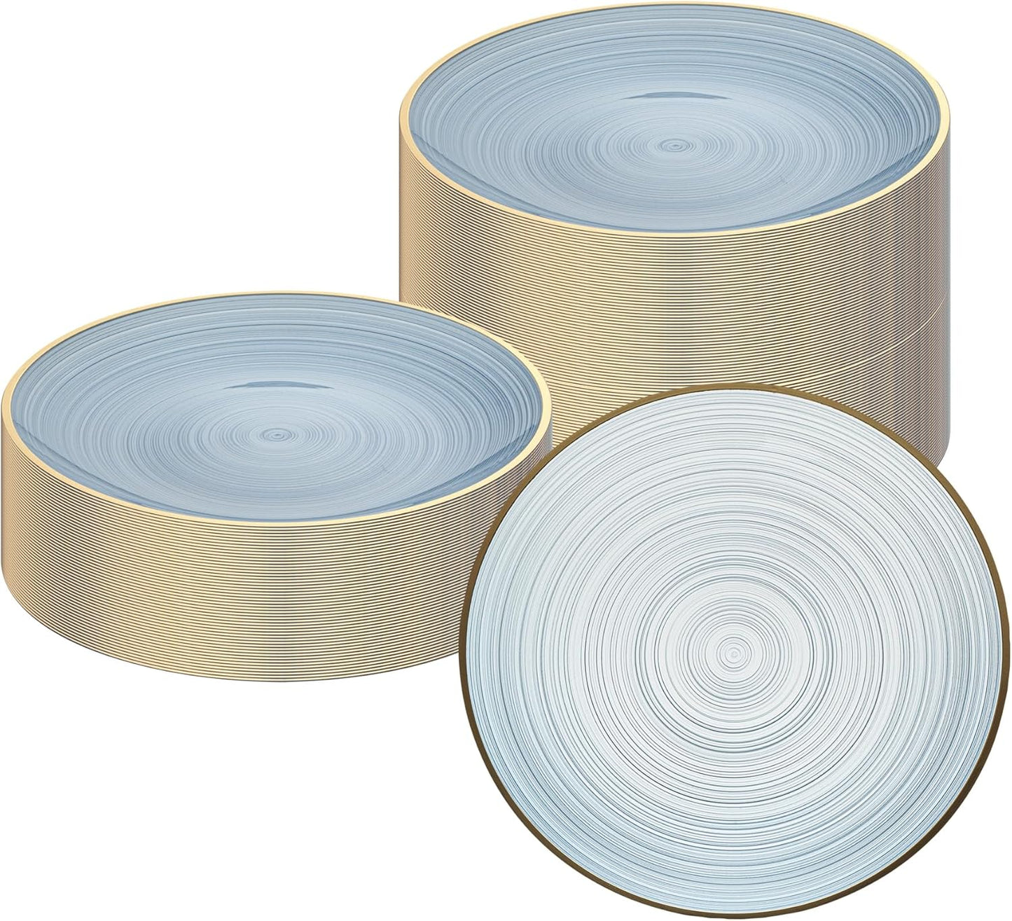 Restaurantware Plastic Plates 20 Pcs 7.25" Gold Rimmed Disposable Plates Heavy-Duty Blue Translucent Rippled Plastic Dinner Servers for Party, Weddings, Salads, Desserts, and Appetizers