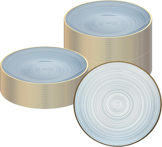 Restaurantware Plastic Plates 20 Pcs 7.25" Gold Rimmed Disposable Plates Heavy-Duty Blue Translucent Rippled Plastic Dinner Servers for Party, Weddings, Salads, Desserts, and Appetizers