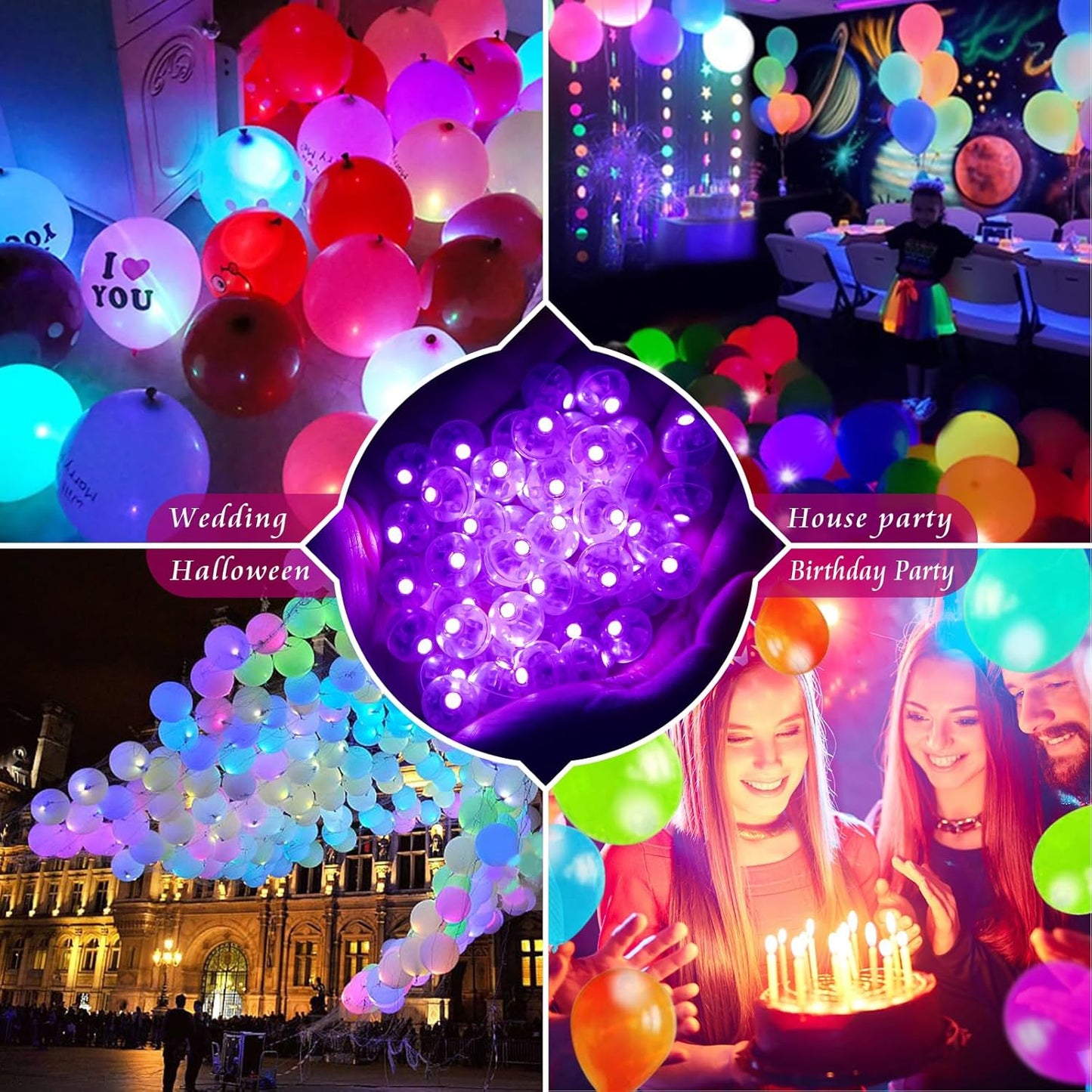 100pcs Balloon Lights Mini Led Lights Round Long Standby Time Multicolor Ball Lamps Paper Lantern Balloons Lamps for Birthday Party Christmas Halloween Decoration (Purple, 100 PCS with Hook)