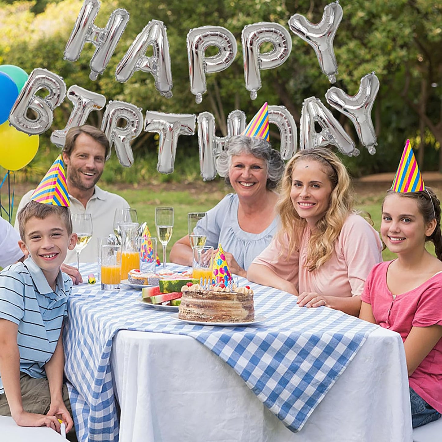 KALOR Silver Happy Birthday Balloons Banner, 16 Inch Mylar Foil Letters Balloon Sign for Women, Men, Boys & Girls Kids Birthday Decorations Photo Backdrop