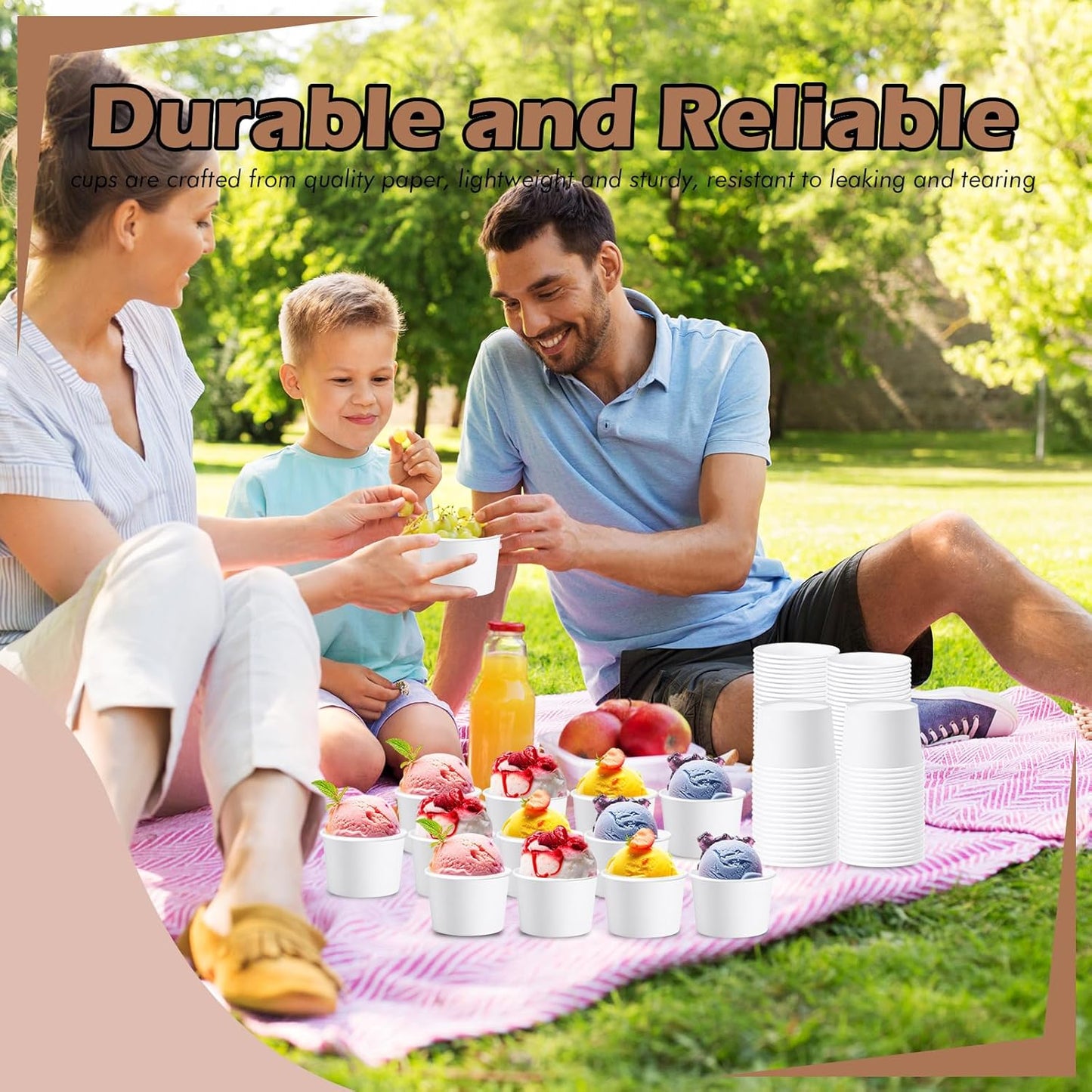 Paper Ice Cream Cups 9oz Colored Disposable Dessert Bowls for Hot or Cold Food Party Cups for Birthday Baby Shower Easter Party Supplies(White,60 Pcs)