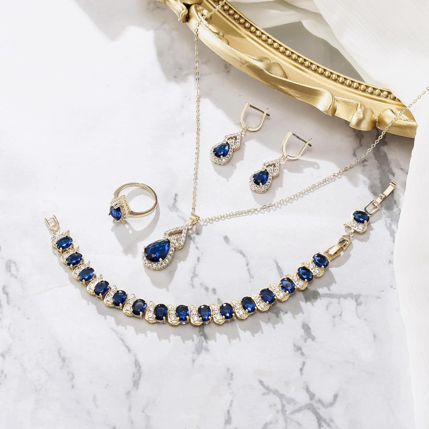 BriLove Wedding Jewelry Set for Women Bride Bridesmaid, Gorgeous Cubic Zirconia Teardrop Necklace Earrings Bracelet Adjustable Ring Jewelry Gift for Birthday/Anniversary/Mother’s Day