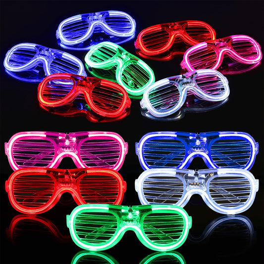 25 Pcs Light Up Glasses, LED Rave Sunglasses Glow In The Dark Party Supplies Bulk, Hora Loca Party 5 Neon Color Night Accessories Decorations Kids Man Adult, Birthday Wedding NewYear Christmas