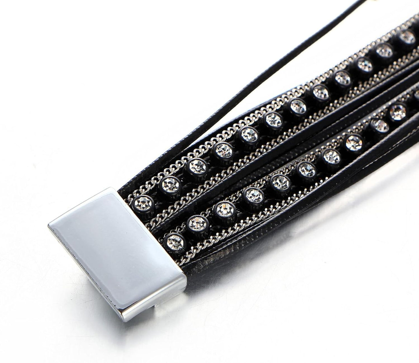 Fesciory Leather Wrap Bracelets for Women, Boho Leopard Multi-Layer Crystal Beads Cuff Bracelet Jewelry