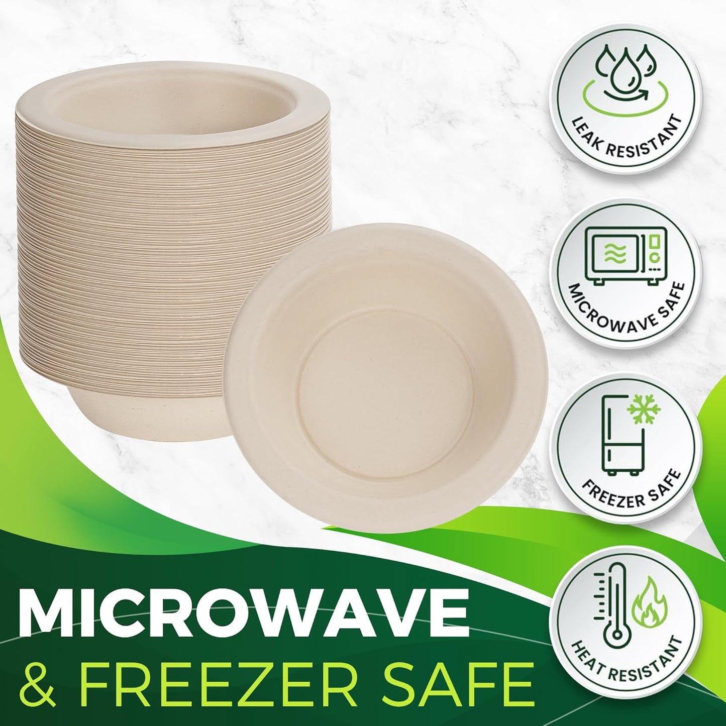 Paper Bowls 16 oz [150-Pack], Heavy Duty Disposable Bowls Perfect for Hot Soup and Milk Cereals, 100% Compostable and Eco-Friendly Made from Bagasse