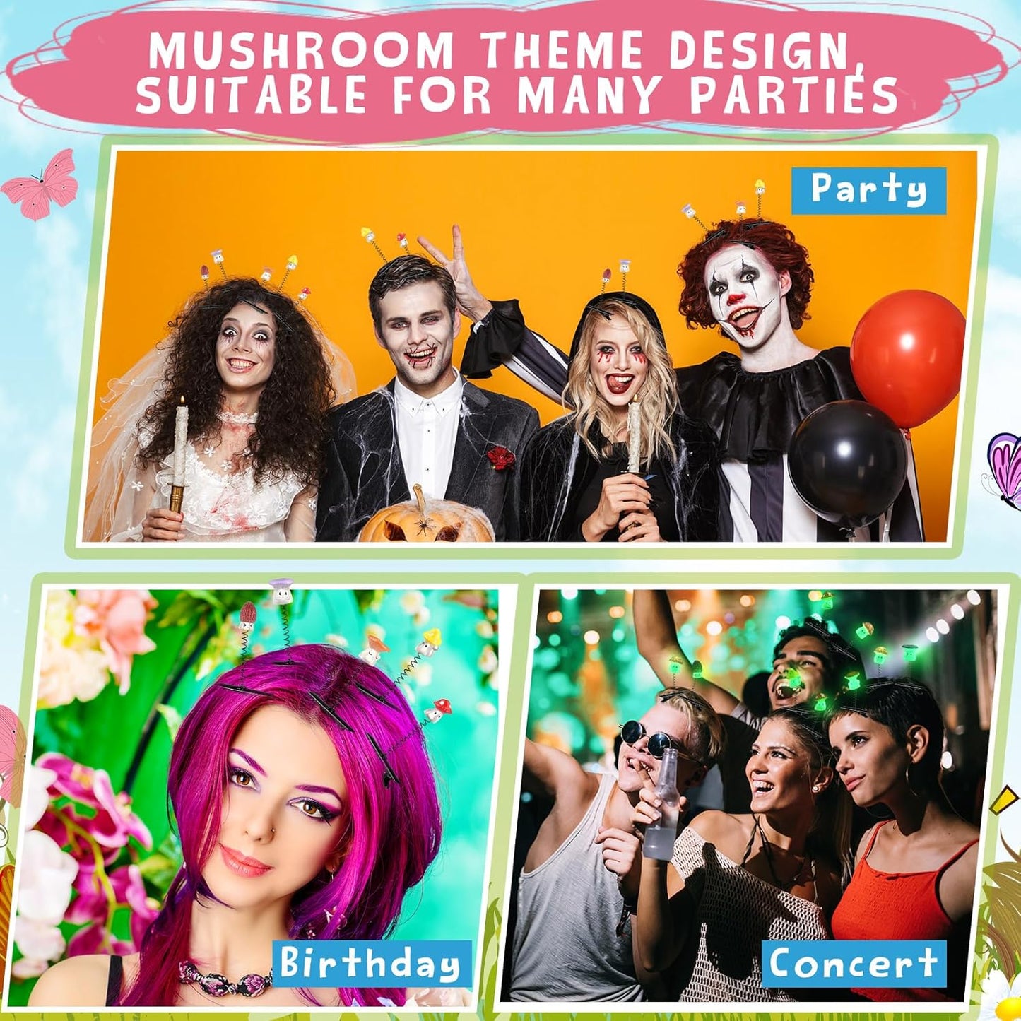 30 Pcs Mini Glow Hair Clips Girls Rave Hair Clips for Women Christmas Music Festival Holiday Party Supplies (Funny Mushroom)