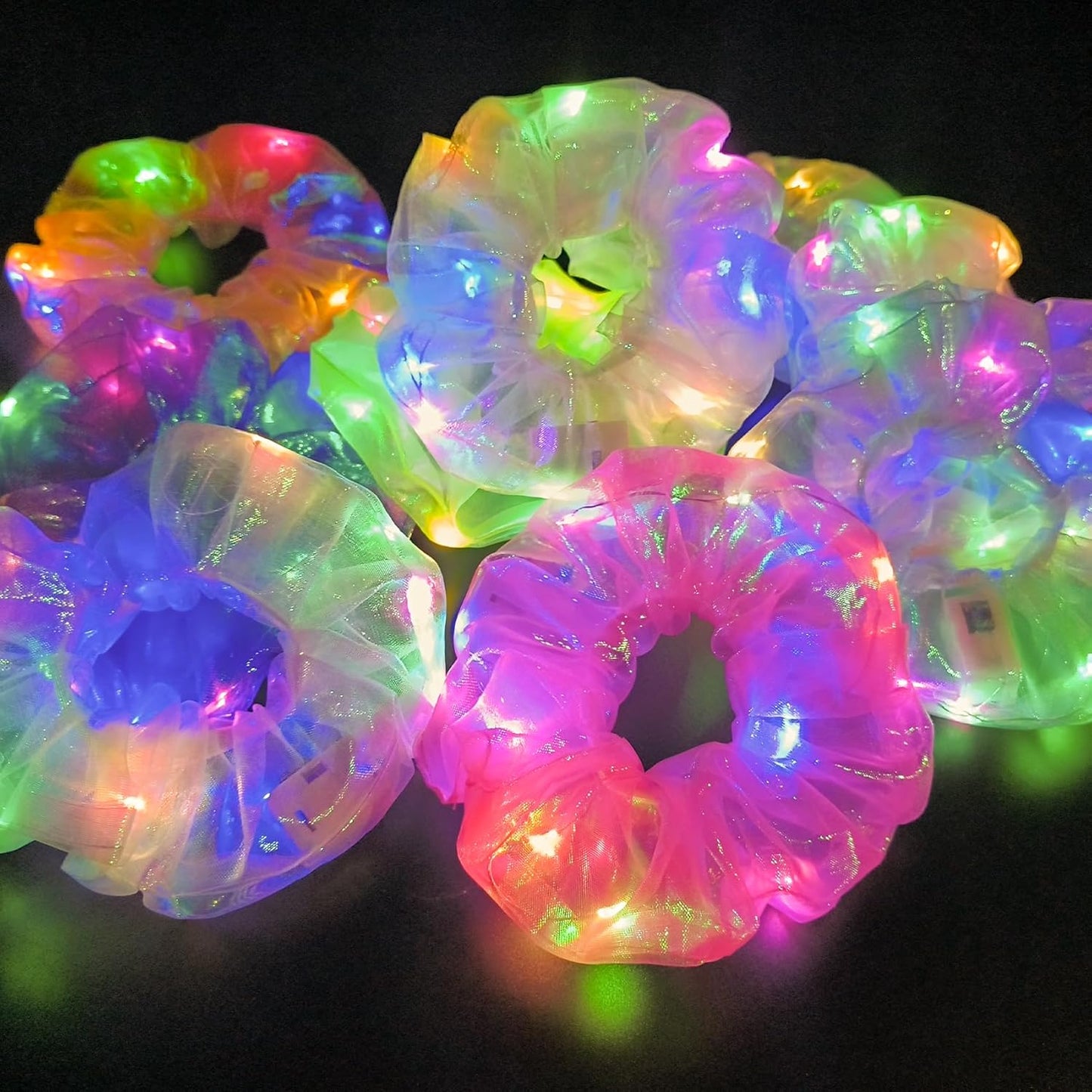 20Pcs Light Up Scrunchies with 12Pcs Satin Elastic Hair Bands, LED Hair Ties for Women & Girls, Glow in the Dark Party Supplies Christmas Party Favor Festival Rave Accessories for Neon Glow Party
