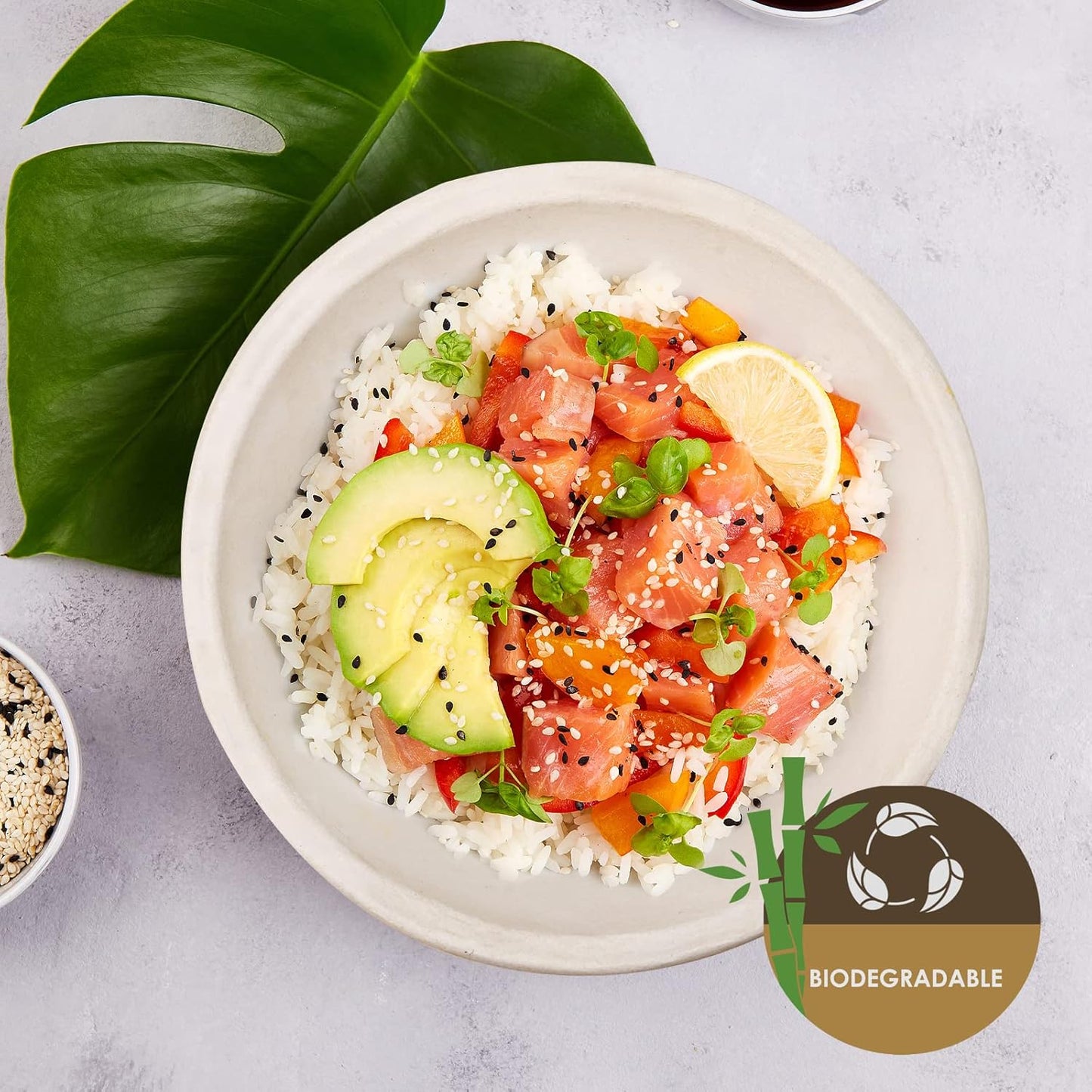 PAMI 100% Biodegradable Sugarcane Bowls [Pack of 50] Natural Compostable Soup Bowls- Planet-Friendly Bagasse Bowls For Hot & Cold Uses- Heavy-Duty Disposable Microwavable Paper Serving Bowls (5 oz.)