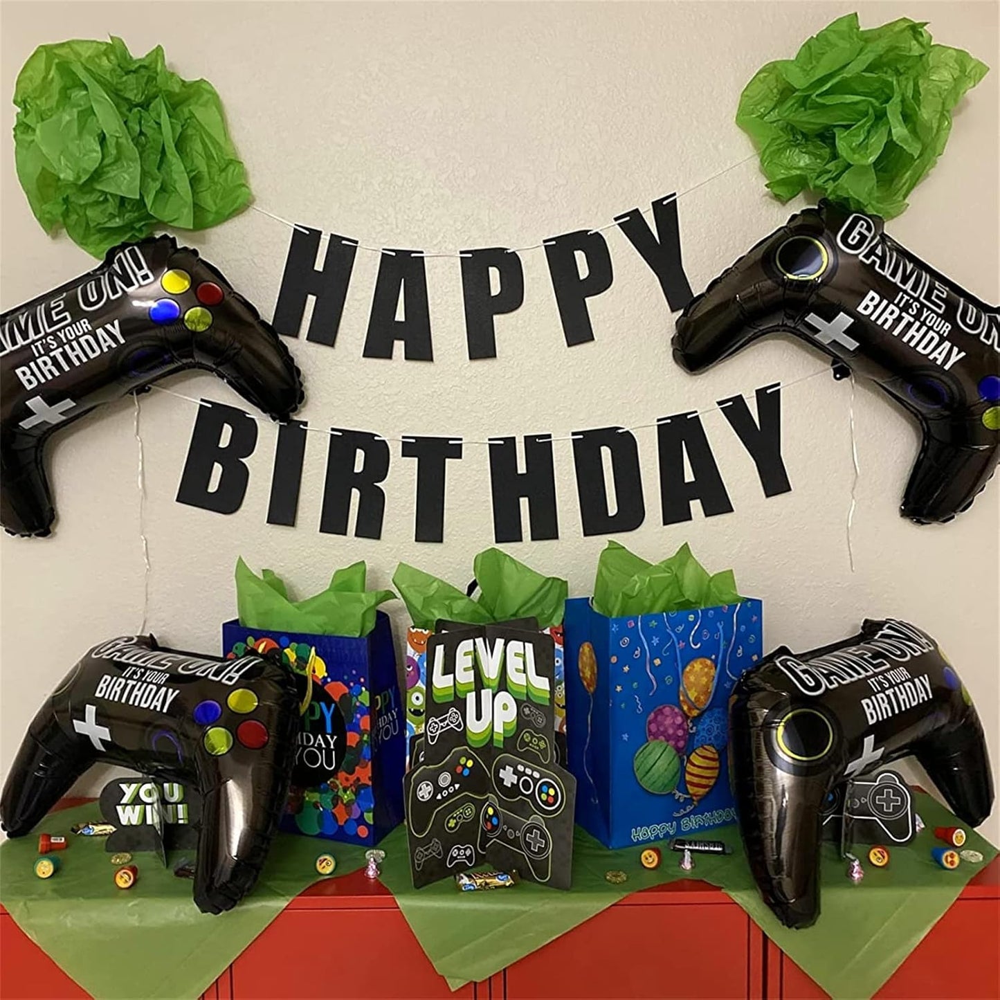 5 Pieces Video Game Party Balloons, Giant Video Game Controller Mylar Foil Balloons Game on Balloons for Kids Boys Gaming Theme Birthday Party Video Game Baby Shower Decorations Supplies