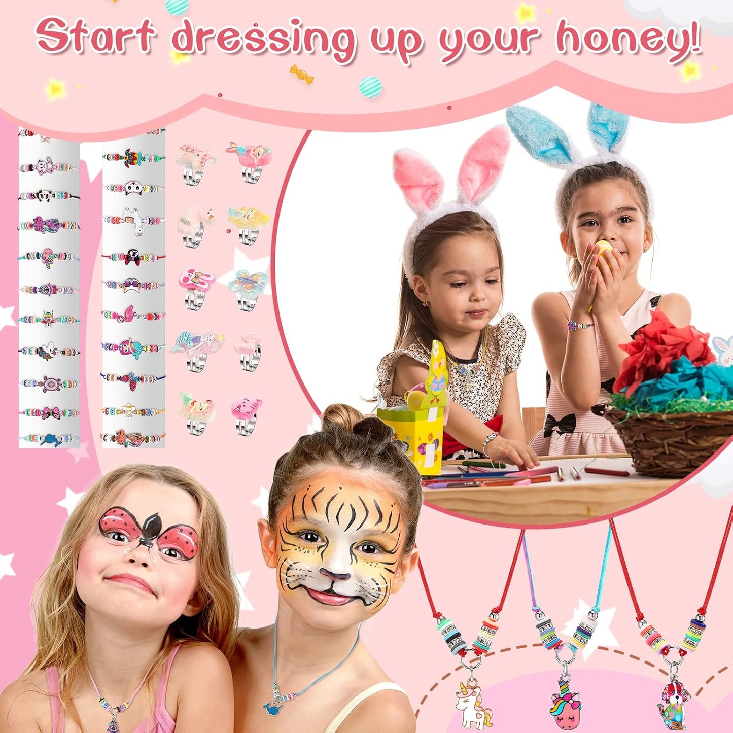 Sherr 72 Pcs Little Girls Jewelry Sets Dresses up Jewelry for Kids Toddler 4-6 6-8, Adjustable Unicorn Animal Dress up Bracelets Necklaces Rings for Birthday Gifts Party Favor