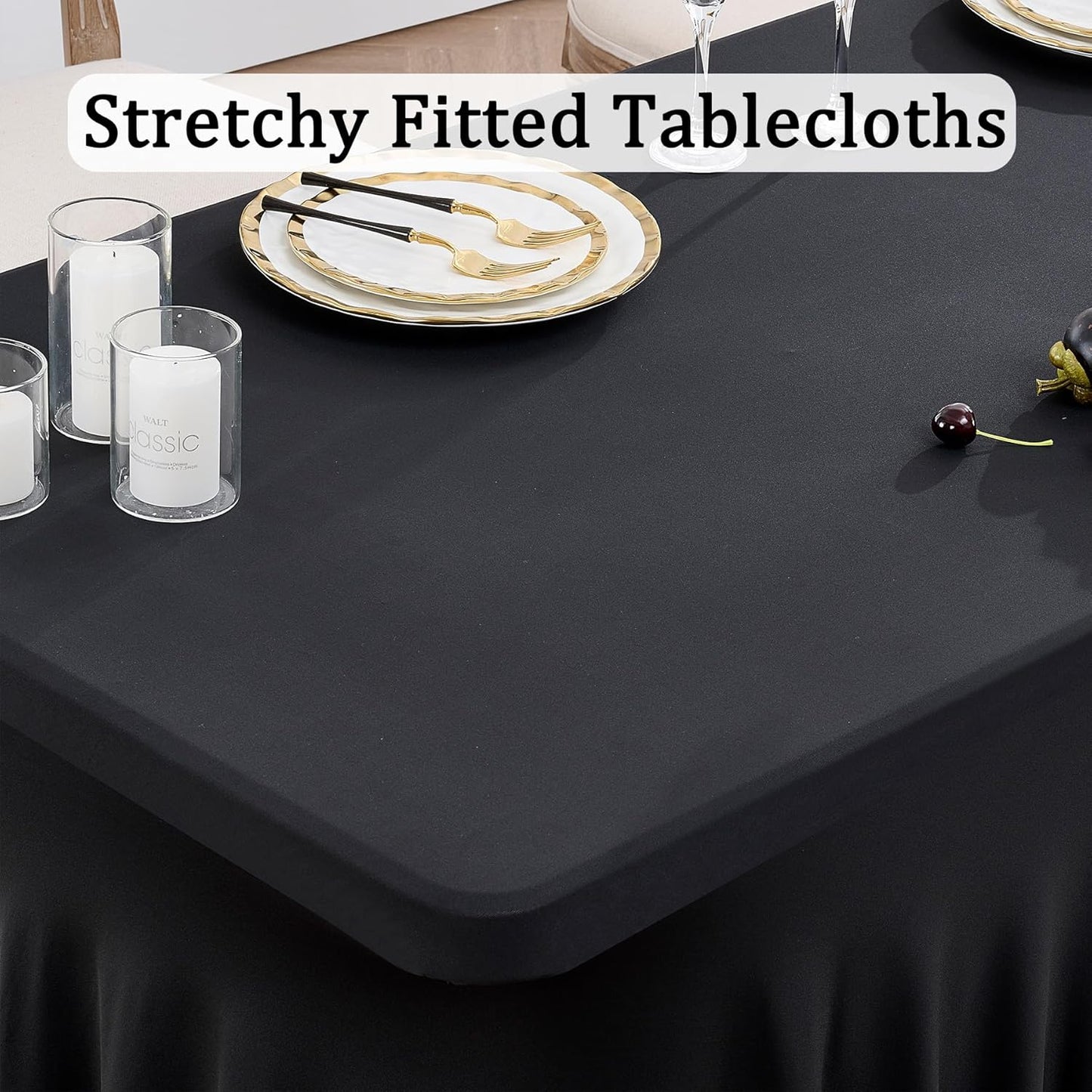 2 Pack Black Spandex Table Covers for 6 Foot Rectangle Tables, Wrinkle Free Fitted Tablecloths 6ft Stretch Table Clothes with Skirt for Parties Weddings Birthday Banquet Baby Shower