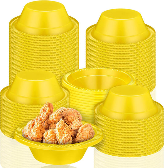 Lallisa 100 Pcs 12oz Yellow Disposable Plastic Bowls Dessert Cups Ice Cream Snack Salad Soup Food Serving Bowls for Party Favor Picnic