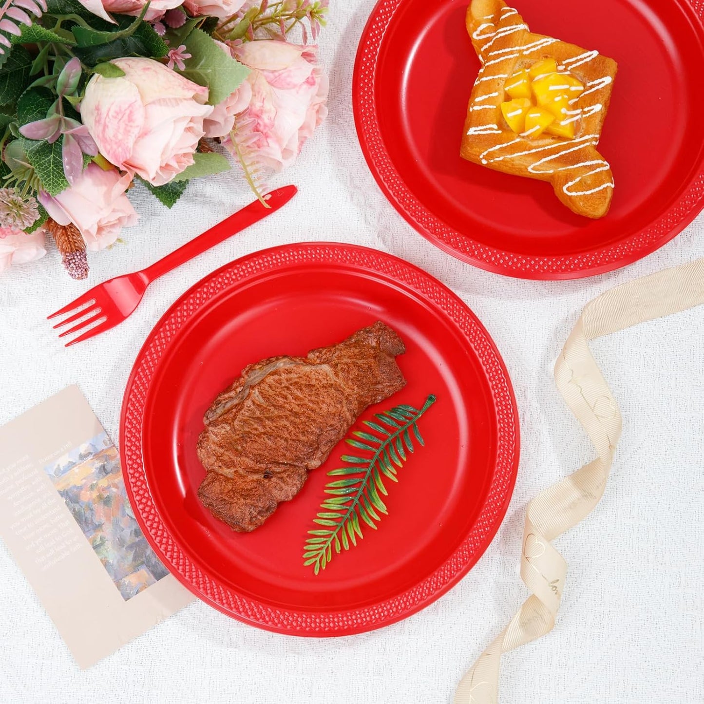 WELLIFE Red Party Plates 9 Inch -150 Count, Plastic Disposable Plates for Dinner Party Easter Mother's Day