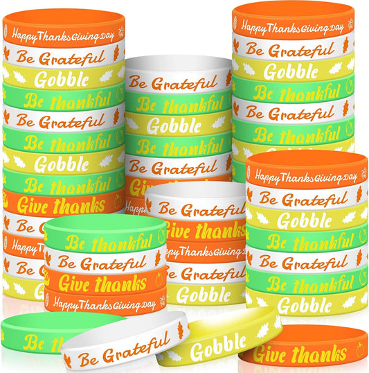 100 Pcs Thanksgiving Bracelets Theme Silicone Wristbands Fall Party Favor Thanksgiving Party Favor Decor Pumpkin Maple Leaf Rubber Bracelets Stuffers Filler Gifts Supplies, 5 Style