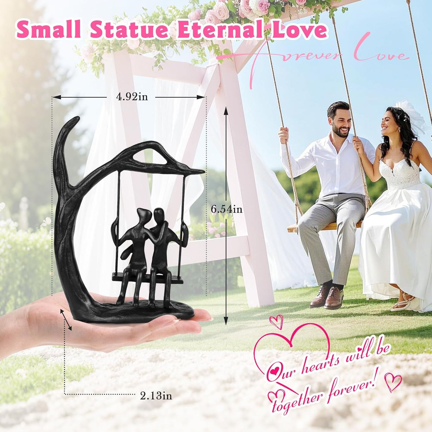 Anniversary Wedding Gifts for Couple/Her - Romantic Couple Statue in Love, Black Metal Figurine Sweet Loving Together Iron Sculpture Decor, Gifts for Wife Husband Birthday